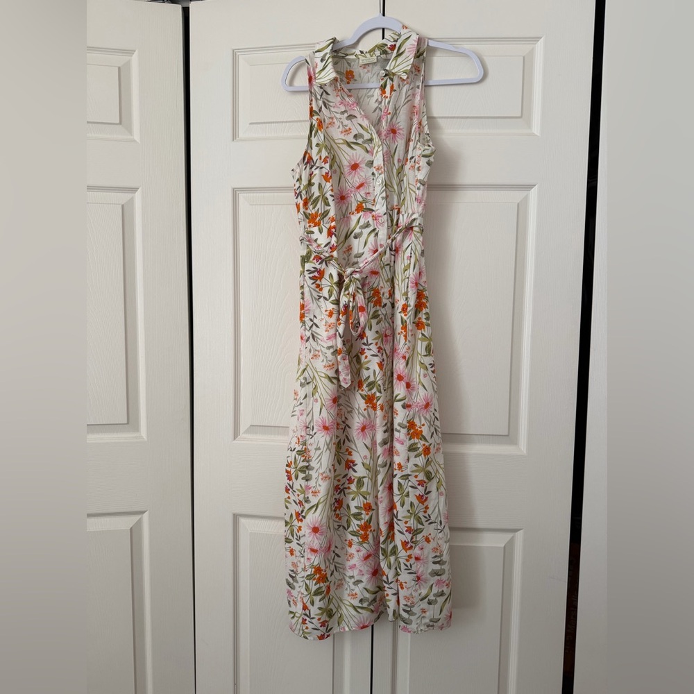 Spartina 449 Emeline dress Floral Maxi Dress collared Cream Pink Orange cotton - Picture 10 of 10